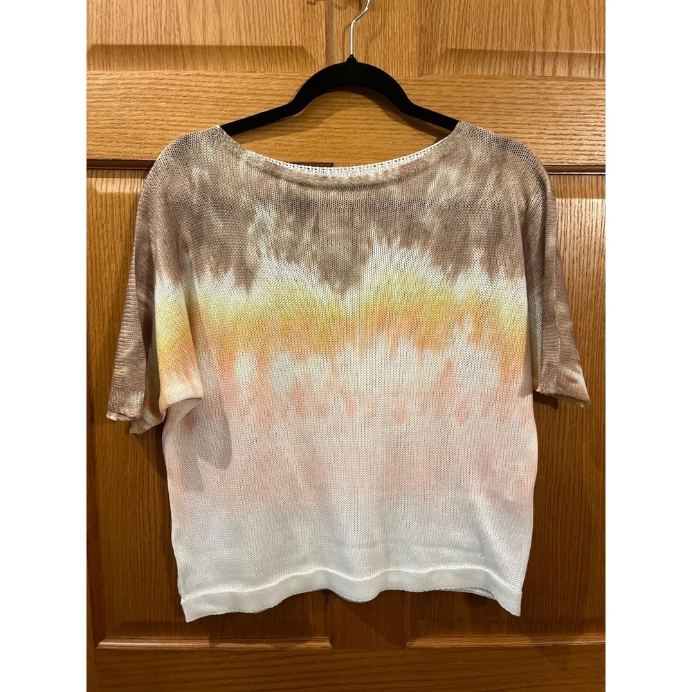 Sunset Core Beach Sunet  Lagenlook Ombre Tie-Dye Boat Neck Top Womens Small